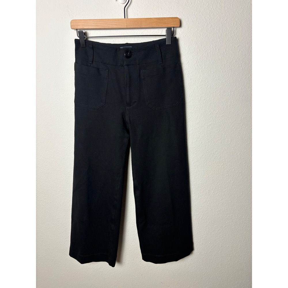 Maeve Anthropologie The Colette Wide Leg Crop Pants Black 25P Petite High Rise